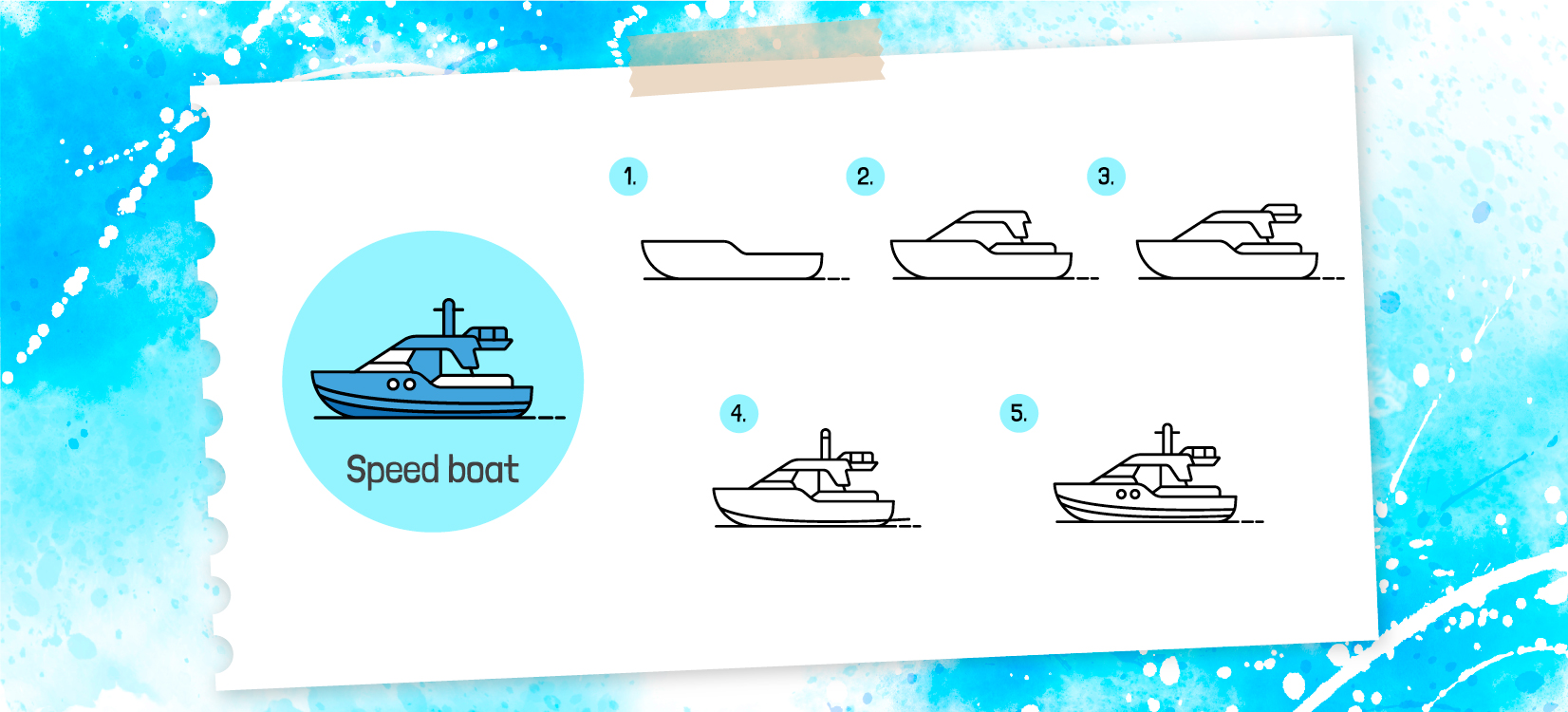 How to Draw a Boat: Speed Boat on Water 